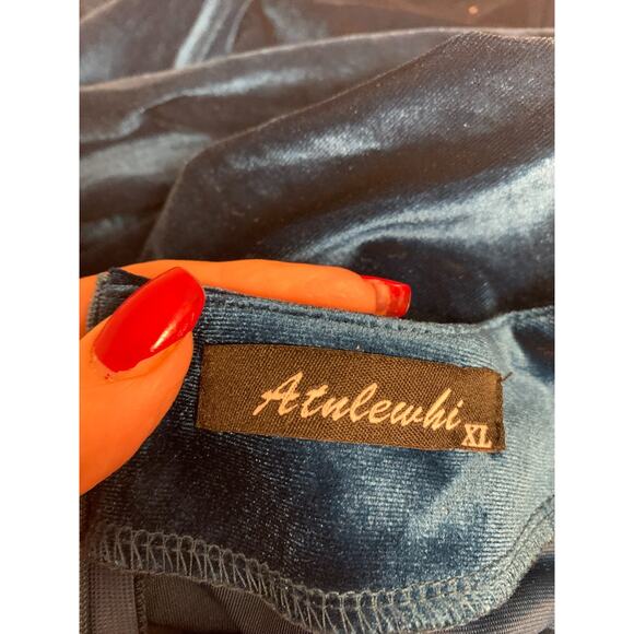 Dress Velvet Glam Pinup Sheath Holiday Party Dance Timeless Womens Size XL Blue - Picture 4 of 10